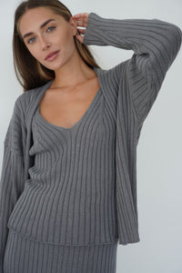 Ribbed knitted linen and cotton cardigan