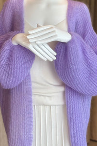 Mohair  Silk Long Cardigan with Fluffy Sleeves