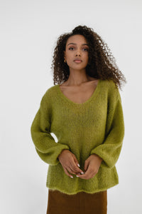 Mohair Silk Relaxed Sweater with V-Neck