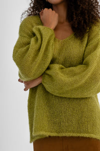 Mohair Silk Relaxed Sweater with V-Neck