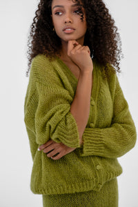 Mohair Silk Relaxed V-Neck Cardigan